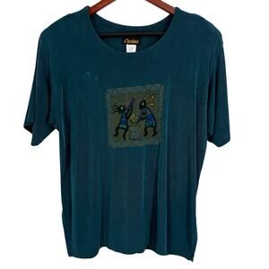 Cuzins ONE SIZE (Large) Stretchy Slinky Fabric Kokopelli Sedona Blouse Shirt Top